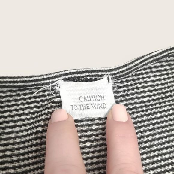 Caution To The Wind | Striped Tie Waist Flounce pSleeve Top | Medium - Picture 8 of 9
